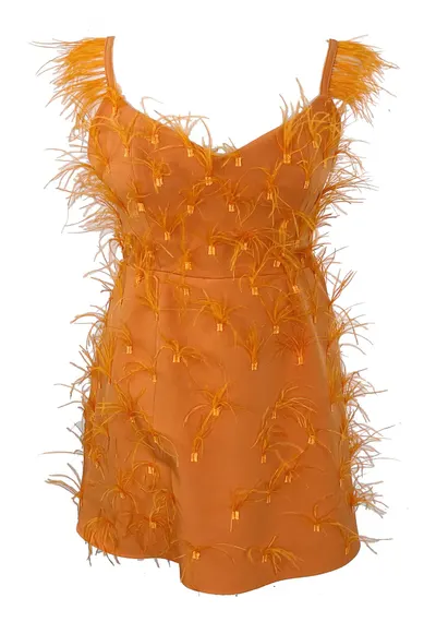 Rochie scurta cu pene OLYMPIA - Portocaliu