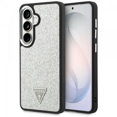 Husa MagSafe pentru Samsung Galaxy S26 S942, Guess, Fixed Glitter Triangle Logo, Argintie