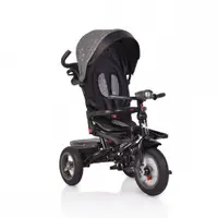 Tricicleta pentru copii Byox Jockey Grey Stars cu sezut rotativ si spatar reglabil, 2 seturi suport picioruse, roti mari din cauciuc, maner cu control al directiei, scaun confortabil cu husa moale si frana pe rotile din spate