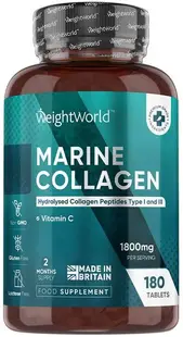 Marine Collagen Type I and III + Vitamin C, 180 tablete, Weight World