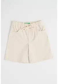 Pantaloni scurti din amestec de bumbac cu talie ajustabila - Crem
