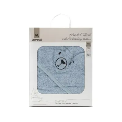 Prosop de baie cu gluga si broderie, Lorelli, 90 x 90 cm, bumbac, Soft Blue