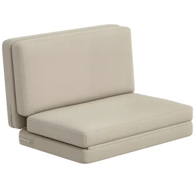 HOMCOM 2-in-1 canapea relaxanta pliabila, saltea pentru oaspeti, separabila, latime de 120 cm, Bej | Aosom Romania