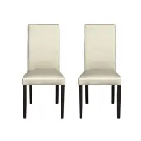 Set 2 scaune living TEO, picioare lemn wenge, piele ecologica crem, 46x60x98 cm