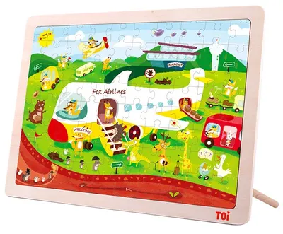 Puzzle din lemn pentru copii Toi World - Compania aeriana Fox, 48 piese