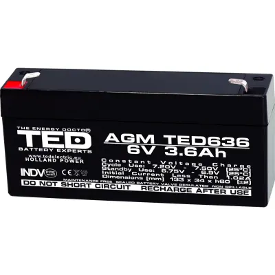 Acumulator AGM VRLA 6V 3.6A 134x34xh60mm F1 TED Battery Expert Holland TED002891