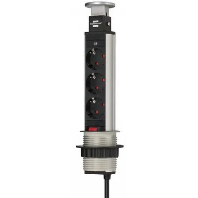 Prelungitor incorporabil Brennenstuhl 3 prize, retractabil pentru blat de bucatarie sau birou, cablu 2 M 1396200003