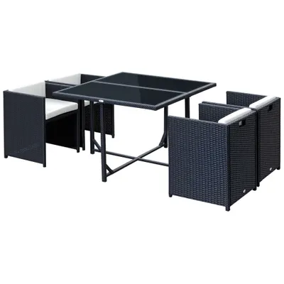 Outsunny Set Mobilier de Grădină cu Masă de Prânz, 4 Scaune și Perne, 109x109x72 cm, Negru | Aosom Romania
