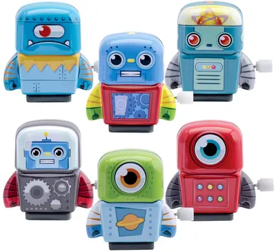 Figurină cu mecanism de înfășurare Bigjigs - Mini roboți, sortiment