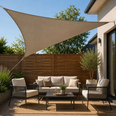 Pânză de umbrire triunghiulară 3x3x3 m, taupe, cu protecție solară UPF 50+