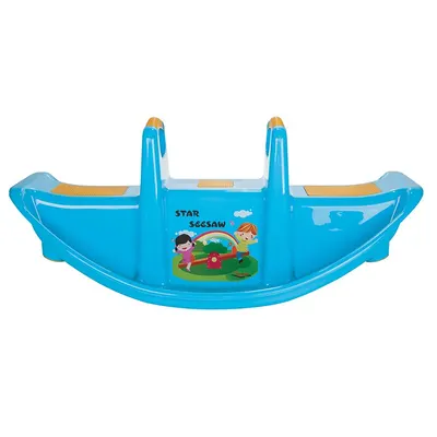 Balansoar pentru copii Pilsan Star Seesaw Blue cu manere de sustinere,plastic solid,rezistent la UV,utilizare interiorexterior,baza cu siguranta antirasturnare