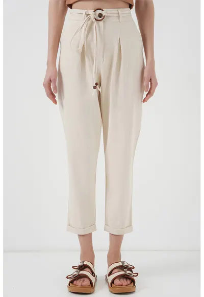 Pantaloni dama - BigDart - croiala lejera - Bumbac - Crema naturala - Crem