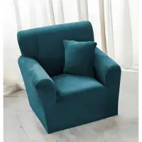 Husa elastica universala, pentru fotoliu cu brate, Catifea Turcuaz