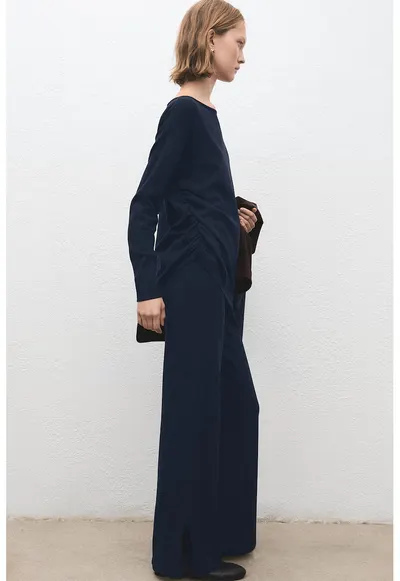 Pantaloni tricotati cu croiala dreapta - Bleumarin