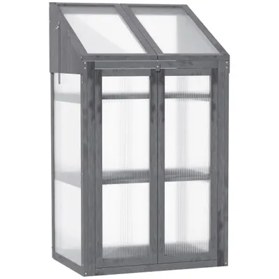 Outsunny Mini-seră, seră mică cu cadru din lemn, ferestre și uși duble, 3 rafturi, 70L x 50W x 120H cm, gri | Aosom Romania