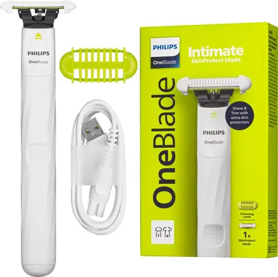 Trimmer Philips - OneBlade QP1924/22, pentru zone intime, alb