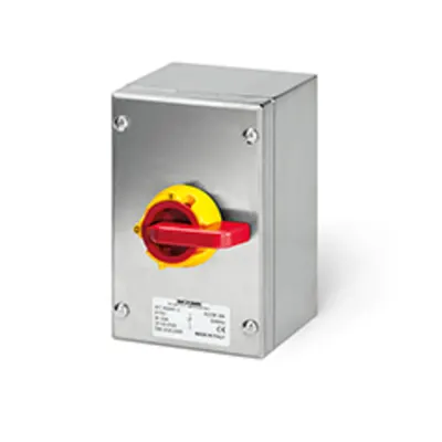 Intrerupator separatorn32A 2P IP65 100x160x90mm Y1 IK10 EMERGENCY YELLOW/RED