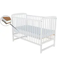 Patut din lemn bebe, 120X60 cm, Din lemn de pin, Stabil si rezistent, Inaltime saltea reglabila pe 3 nivele, Laterala cu 3 bete detasabile, EN716-1, EN716-2, Alb, Babyneeds, Ola + Saltea 12 cm