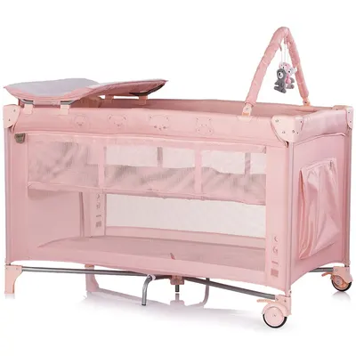 Patut pentru copii Chipolino Luna Powder Pink pliabil, cu saltea de infasat