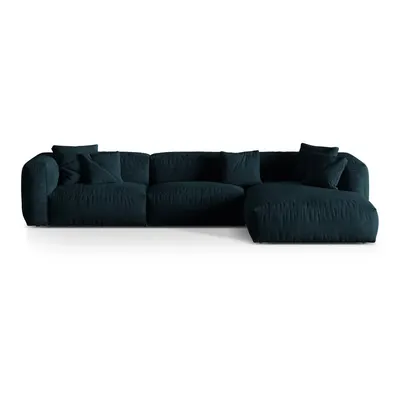 Colțar modular albastru închis cu tapițerie din catifea (cu colț pe partea dreaptă/cu șezlong) Martina – Micadoni