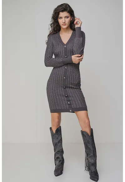 Rochie-pulover cu croiala bodycon - Gri inchis