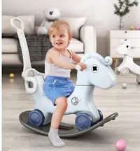 Balansoar pentru copii Nichiduta Garden Rocking Horse Blue 3 in 1, transformabil in vehicul fara pedale,maner parental detasabil,roti EVA,spatar si baza detasabile