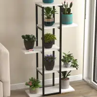 Suport flori Papatya multifunctional, etajera decorativa pentru ghivece si obiecte 40 x 120 cm, cadru metalic negru + rafturi PAL melaminat 18 mm, ideal pentru living balcon sau birou, stil industrial modern