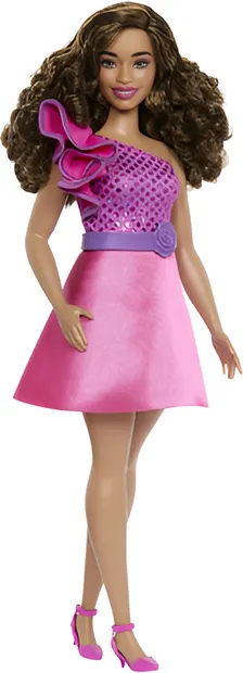 Păpușă Barbie Fashionistas - Barbie cu o rochie stralucitoare si par cret, #225