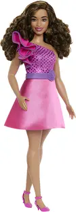 Păpușă Barbie Fashionistas - Barbie cu o rochie stralucitoare si par cret, #225