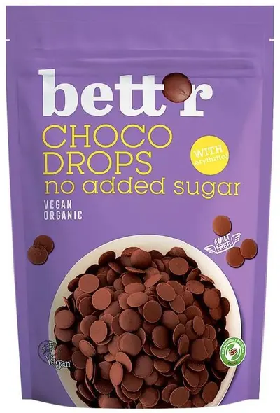 Picături de ciocolată, fără zahăr adăugat, 200 g, Bett'r