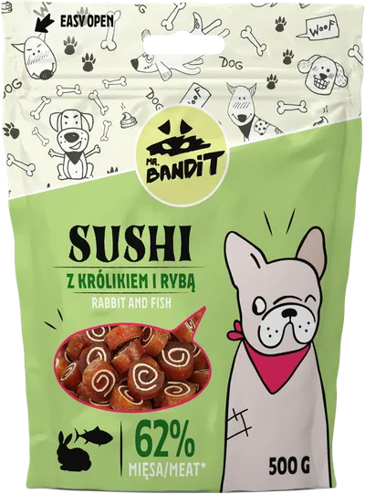 Recompense pentru caini Mr. Bandit SUSHI, iepure si peste, 500g