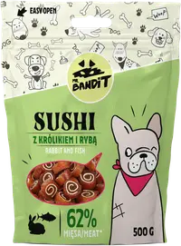 Recompense pentru caini Mr. Bandit SUSHI, iepure si peste, 500g