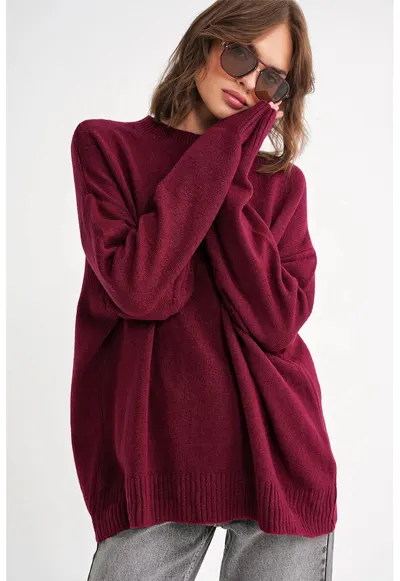 Pulover tricotat supradimensionat HiCCUP - burgundy - tricot
