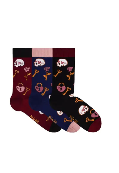 Sosete bumbac CUTIE 3 Sosete de bumbac colorate DE ZIUA INDRAGOSTITILOR Bordeaux Blugi Negru