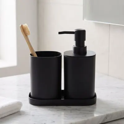 Set accesorii de baie, 3 piese, culoare negru, design modern