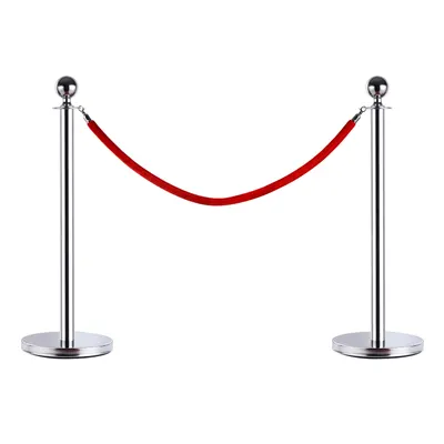 HOMCOM Coloană Separatoare cu Bandă Roșie, Oțel Inoxidabil, Ф32x95 cm, Argintiu | Aosom Romania