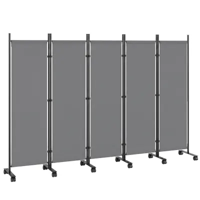 Outsunny Separator de cameră 5 piese 252 x 40 cm Paravan independent cu 12 roți Pliabil Separator DIY Gri închis | Aosom Romania