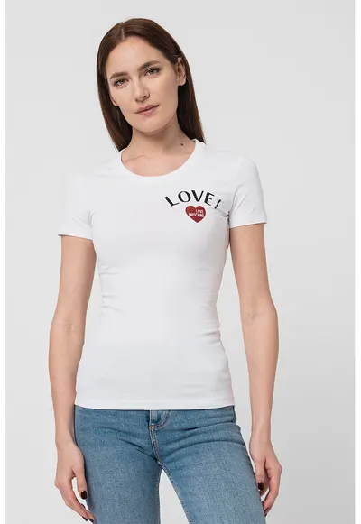 Tricou slim fit cu imprimeu logo - Alb