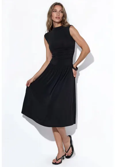 Rochie Maxi fara maneci - drapaj - negru - jerseu de lycra