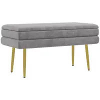 HOMCOM Bancă Otomană Tapițată, Picioare Aurii, Design Modern pentru Living și Dormitor, Gri | Aosom Romania