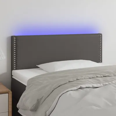vidaXL Tăblie de pat cu LED, gri, 100x5x78/88 cm, piele ecologică