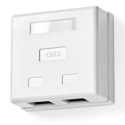 Priza de Perete U/TP Cat 6 2 x RJ45 Mama, Contacte aurite, Alb, Nedis