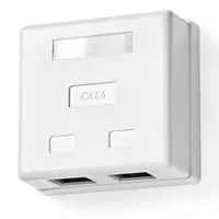 Priza de Perete U/TP Cat 6 2 x RJ45 Mama, Contacte aurite, Alb, Nedis