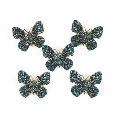 Set 5 brose martisor fluture cu pietre albastre