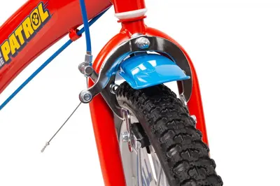 Bicicleta copii Paw Patrol Red 16 inch, cu roti ajutatoare si sticluta de apa cu suport, anvelope cu profil gros, scaun si ghidon reglabile pe inaltime, frana de mana pe ambele roti
