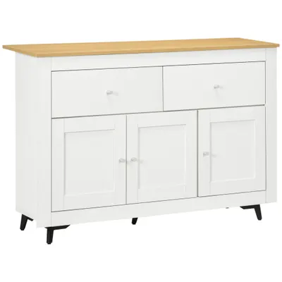 HOMCOM Bufet din lemn cu 2 sertare și 2 dulapuri, 117x35x80 cm, alb și culoare lemn | Aosom Romania