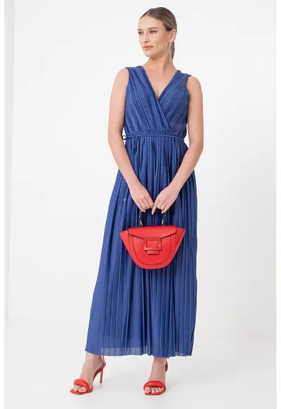 Rochie maxi plisata Elema - Albastru lavanda