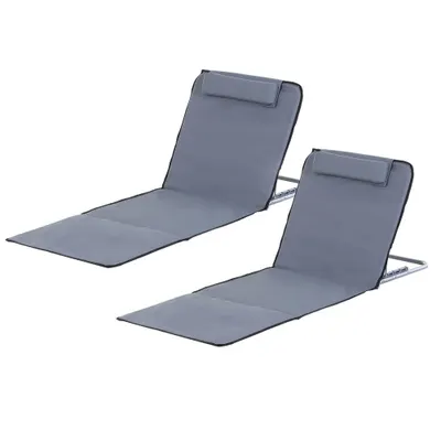 Outsunny Set de 2 Șezlonguri Pliabile pentru Plajă, Spătar Reglabil, Gri