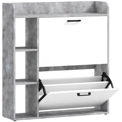 HOMCOM Dulap pentru pantofi slim cu 2 sertare rabatabile, Capacitate 15 perechi de pantofi, 83x24x90.5 cm, Gri | Aosom Romania