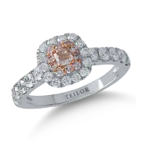 Inel din aur alb-roz cu diamante transparente de 0.91ct si diamante roz cushion si rotunde de 0.32ct